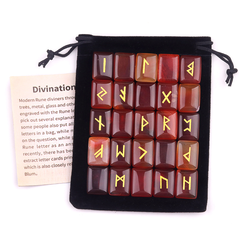 15X20MM Rectangle  Runes Set of 25 Engraved Rune Stones with Guide Book Velvet Bag for Beginners,Witchcraft/Divination/Meditation/Spiritual