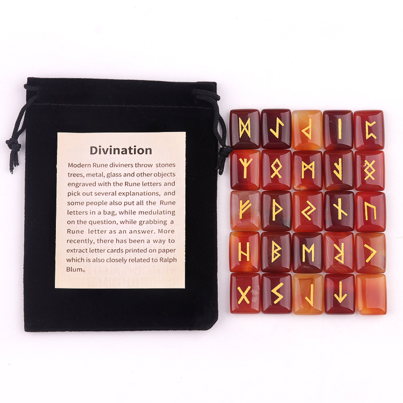 15X20MM Rectangle  Runes Set of 25 Engraved Rune Stones with Guide Book Velvet Bag for Beginners,Witchcraft/Divination/Meditation/Spiritual