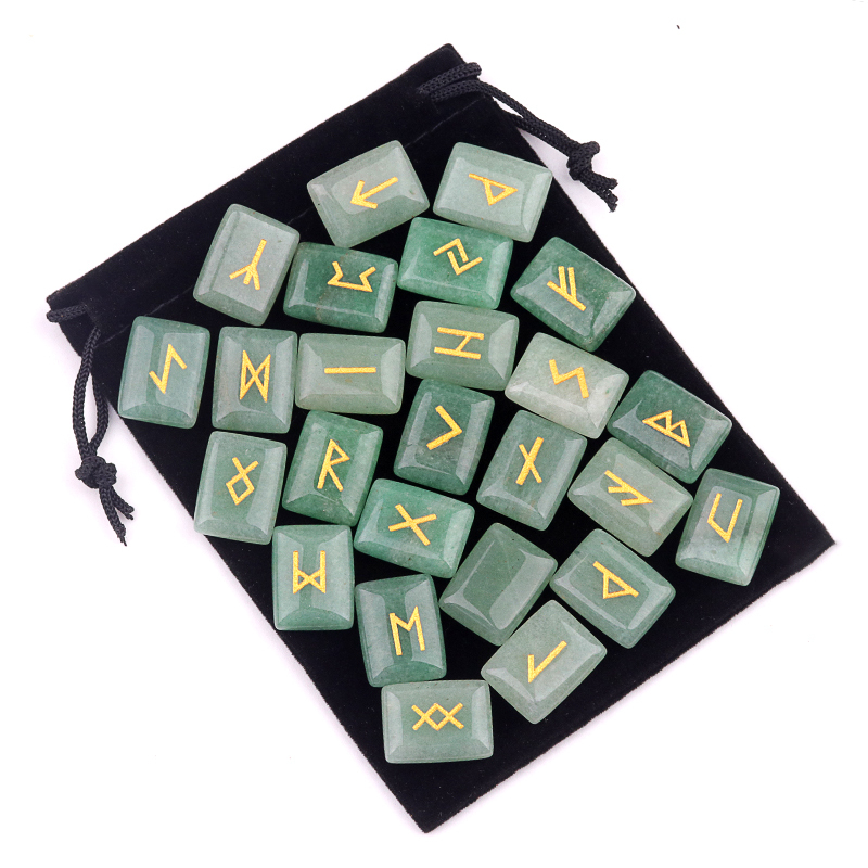 15X20MM Rectangle  Runes Set of 25 Engraved Rune Stones with Guide Book Velvet Bag for Beginners,Witchcraft/Divination/Meditation/Spiritual
