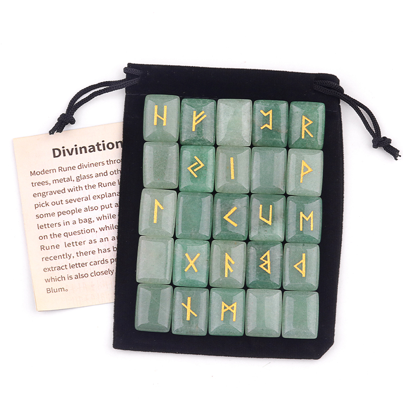 15X20MM Rectangle  Runes Set of 25 Engraved Rune Stones with Guide Book Velvet Bag for Beginners,Witchcraft/Divination/Meditation/Spiritual
