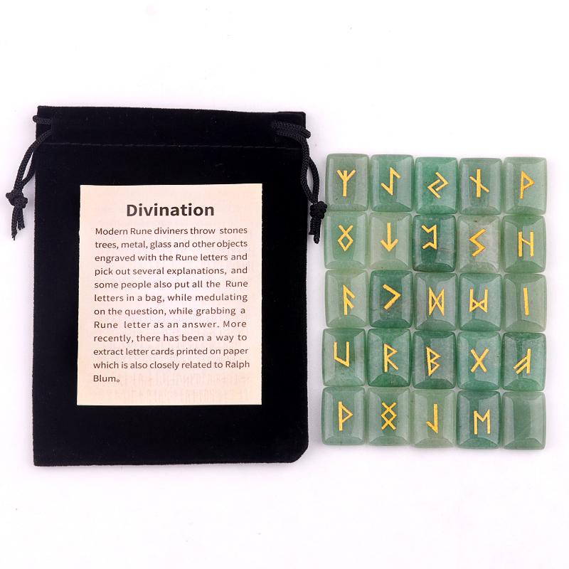 15X20MM Rectangle  Runes Set of 25 Engraved Rune Stones with Guide Book Velvet Bag for Beginners,Witchcraft/Divination/Meditation/Spiritual