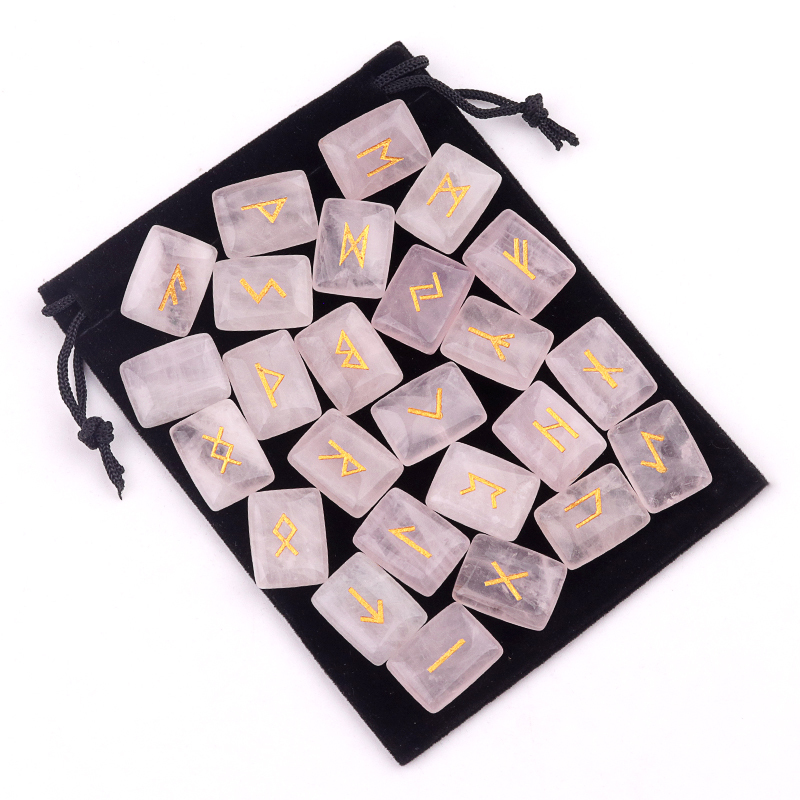 15X20MM Rectangle  Runes Set of 25 Engraved Rune Stones with Guide Book Velvet Bag for Beginners,Witchcraft/Divination/Meditation/Spiritual
