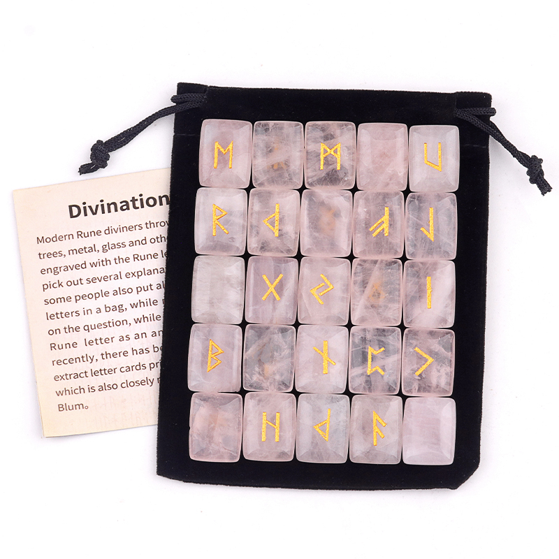15X20MM Rectangle  Runes Set of 25 Engraved Rune Stones with Guide Book Velvet Bag for Beginners,Witchcraft/Divination/Meditation/Spiritual