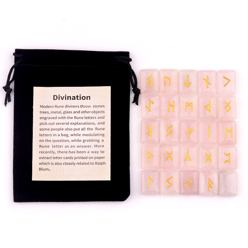 15X20MM Rectangle  Runes Set of 25 Engraved Rune Stones with Guide Book Velvet Bag for Beginners,Witchcraft/Divination/Meditation/Spiritual