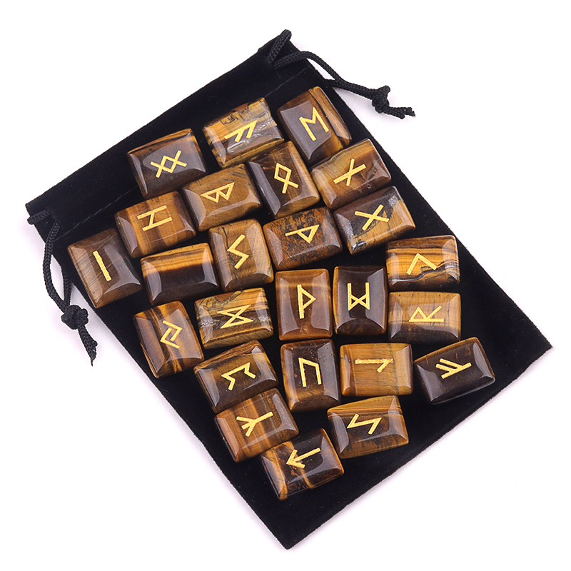 15X20MM Rectangle  Runes Set of 25 Engraved Rune Stones with Guide Book Velvet Bag for Beginners,Witchcraft/Divination/Meditation/Spiritual
