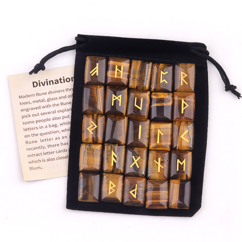 15X20MM Rectangle  Runes Set of 25 Engraved Rune Stones with Guide Book Velvet Bag for Beginners,Witchcraft/Divination/Meditation/Spiritual