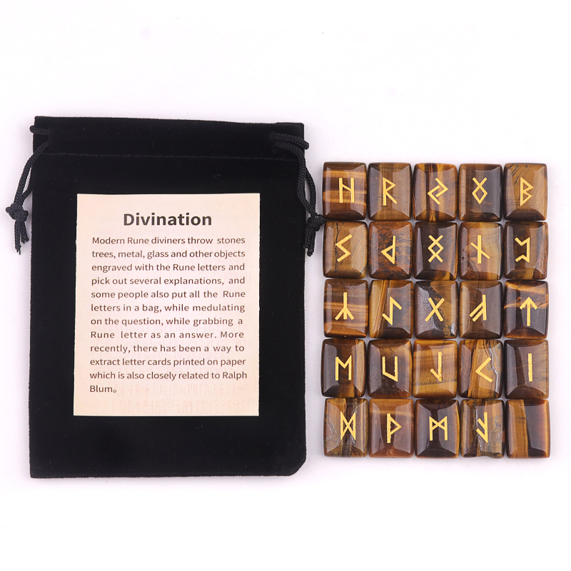 15X20MM Rectangle  Runes Set of 25 Engraved Rune Stones with Guide Book Velvet Bag for Beginners,Witchcraft/Divination/Meditation/Spiritual