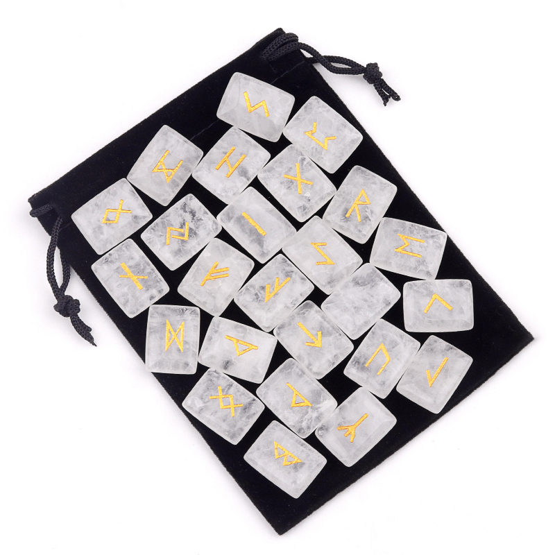 15X20MM Rectangle  Runes Set of 25 Engraved Rune Stones with Guide Book Velvet Bag for Beginners,Witchcraft/Divination/Meditation/Spiritual