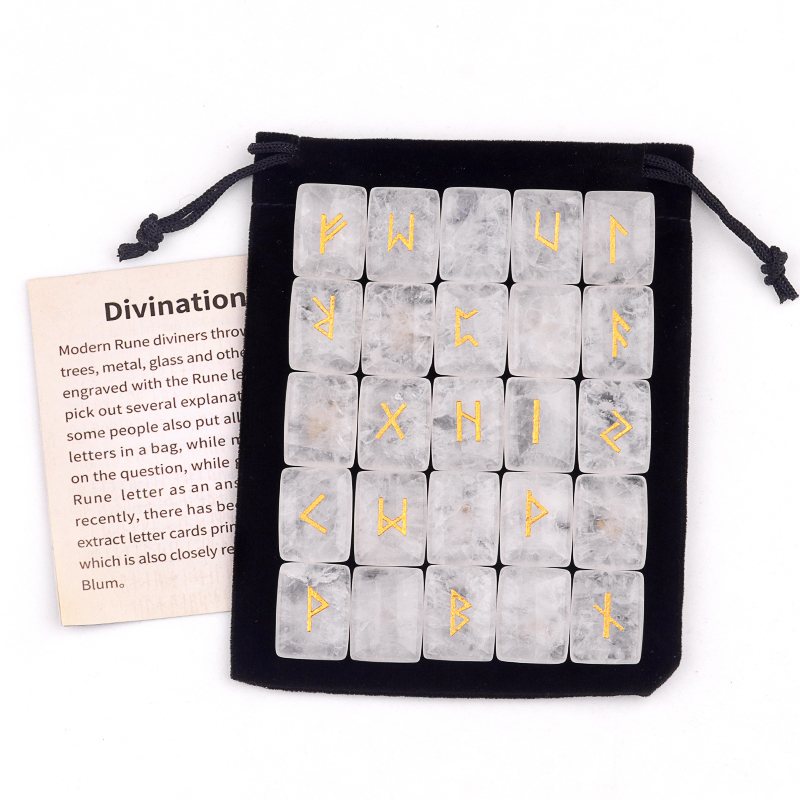15X20MM Rectangle  Runes Set of 25 Engraved Rune Stones with Guide Book Velvet Bag for Beginners,Witchcraft/Divination/Meditation/Spiritual