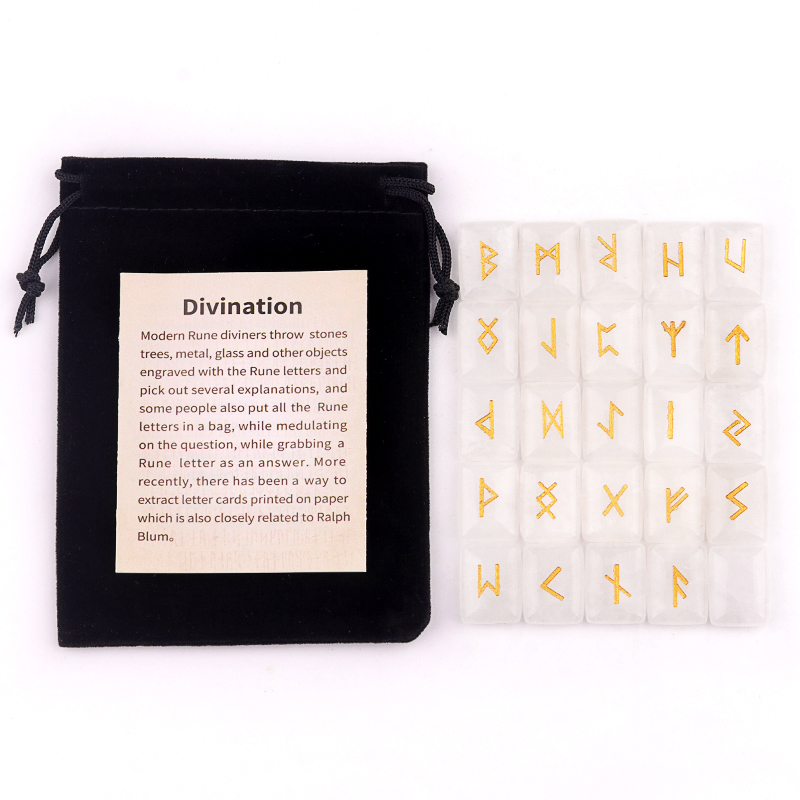 15X20MM Rectangle  Runes Set of 25 Engraved Rune Stones with Guide Book Velvet Bag for Beginners,Witchcraft/Divination/Meditation/Spiritual