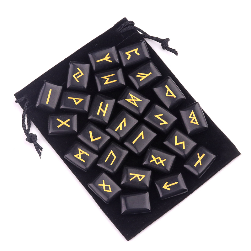 15X20MM Rectangle  Runes Set of 25 Engraved Rune Stones with Guide Book Velvet Bag for Beginners,Witchcraft/Divination/Meditation/Spiritual