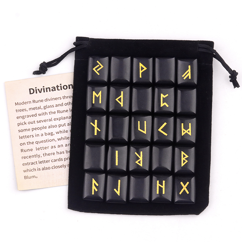 15X20MM Rectangle  Runes Set of 25 Engraved Rune Stones with Guide Book Velvet Bag for Beginners,Witchcraft/Divination/Meditation/Spiritual