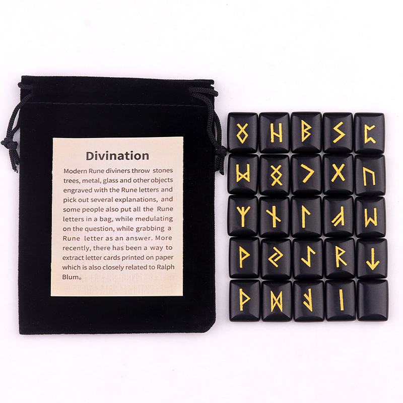15X20MM Rectangle  Runes Set of 25 Engraved Rune Stones with Guide Book Velvet Bag for Beginners,Witchcraft/Divination/Meditation/Spiritual