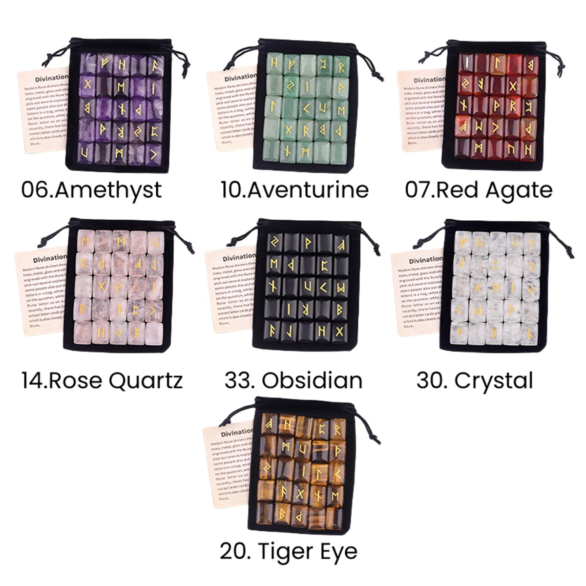 15X20MM Rectangle  Runes Set of 25 Engraved Rune Stones with Guide Book Velvet Bag for Beginners,Witchcraft/Divination/Meditation/Spiritual