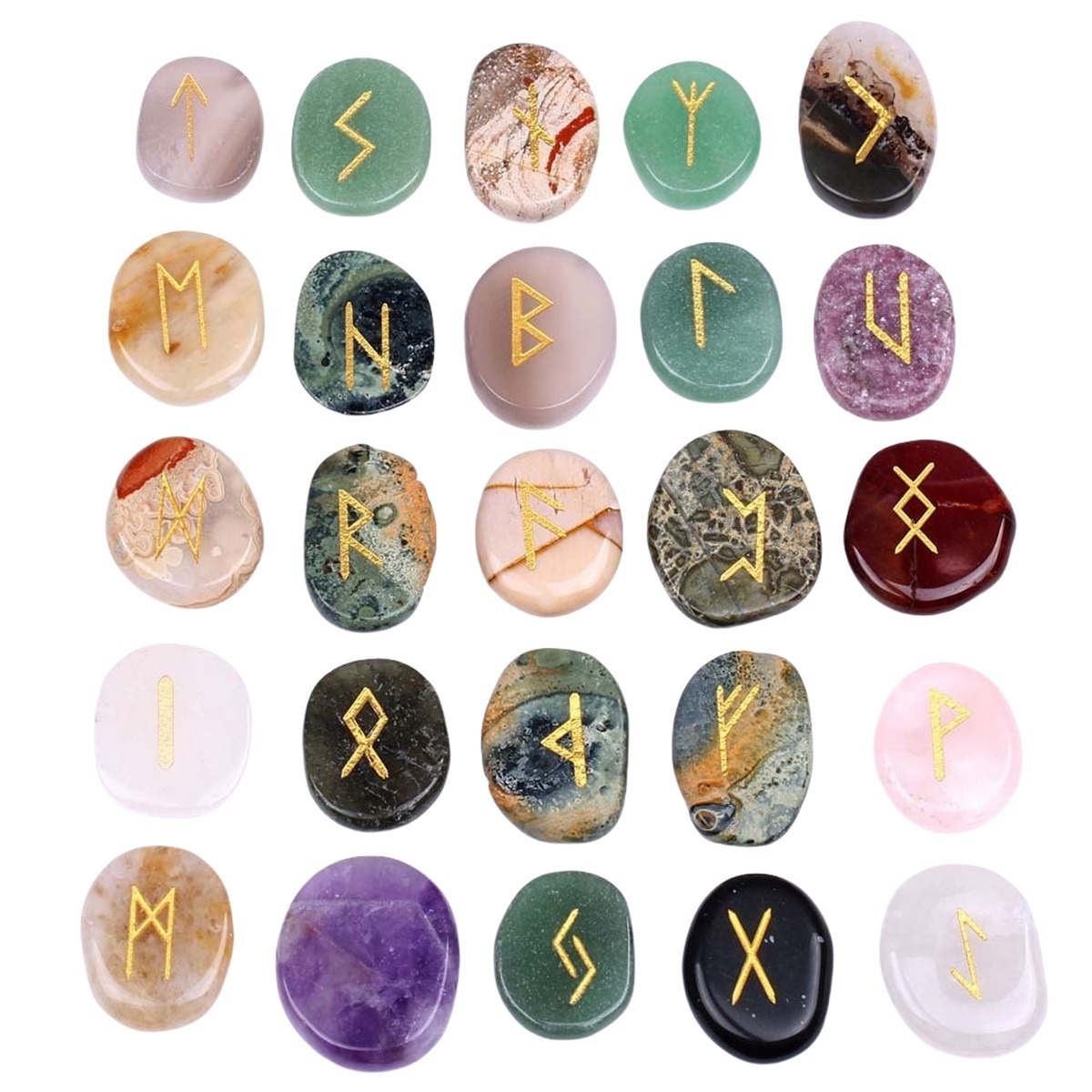 20-25mm Disc Runes Set of 25 Engraved Rune Stones with Guide Book Velvet Bag for Beginners,Witchcraft/Divination/Meditation/Spiritual