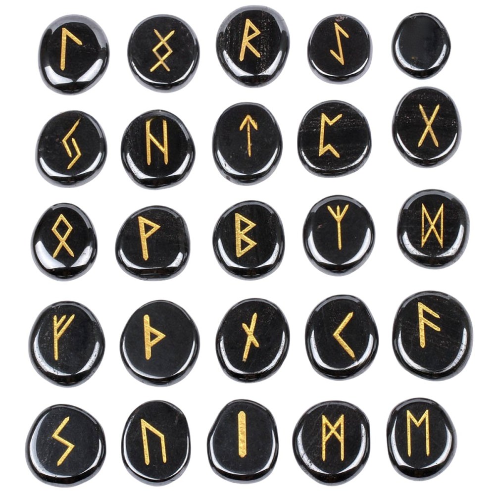 20-25mm Disc Runes Set of 25 Engraved Rune Stones with Guide Book Velvet Bag for Beginners,Witchcraft/Divination/Meditation/Spiritual