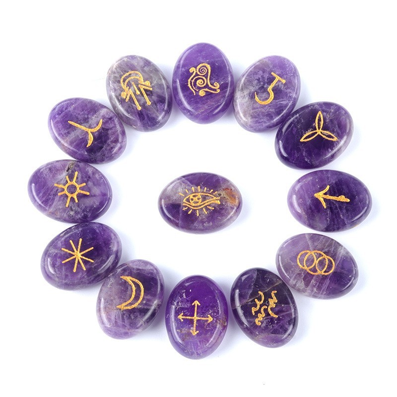 15X20MM Oval Stone Disc Runes Set of 13 Engraved Rune