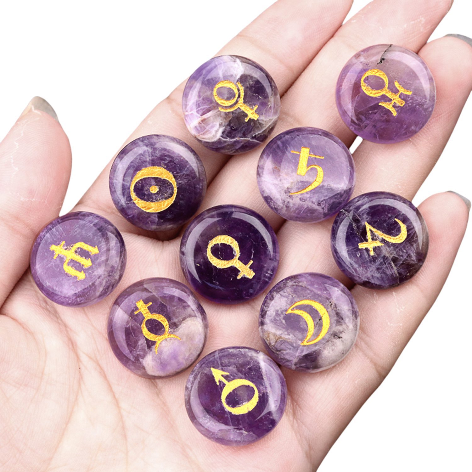 18mm Stone Disc Symbols Set of 10 Planets & Solar System