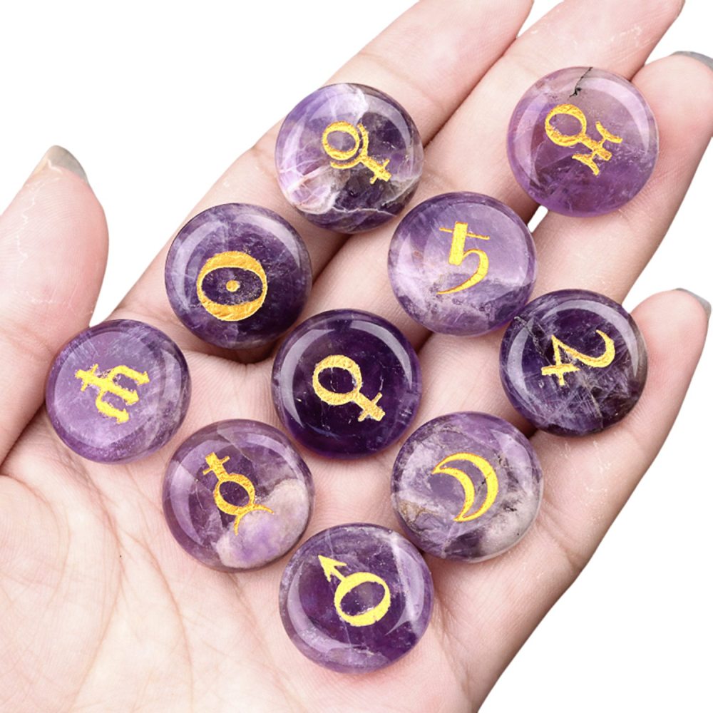 18mm Stone Disc Symbols Set of 10 Planets & Solar System