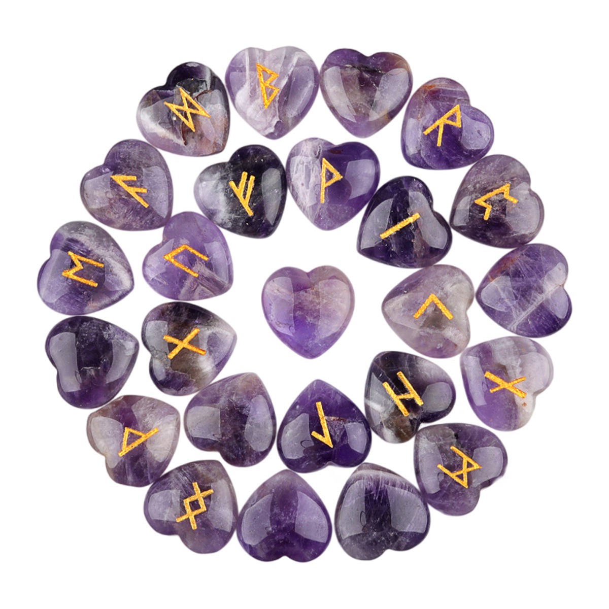 20MM Heart Runes Set of 25 Engraved Rune Stones with Guide Book Velvet Bag for Beginners,Witchcraft/Divination/Meditation/Spiritual