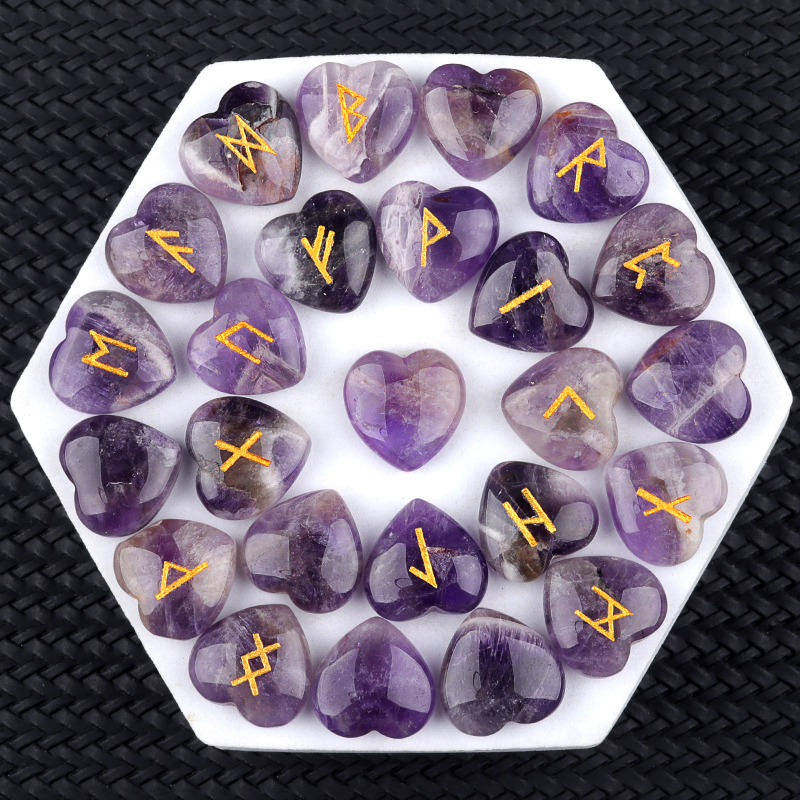 20MM Heart Runes Set of 25 Engraved Rune Stones with Guide Book Velvet Bag for Beginners,Witchcraft/Divination/Meditation/Spiritual