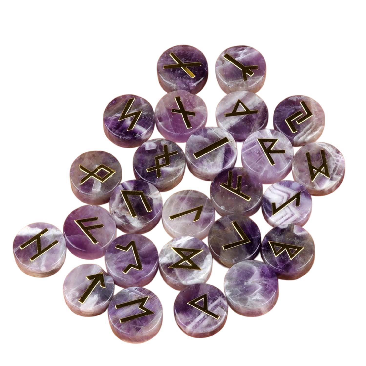 18mm Disc Runes Set of 25 Engraved Rune Stones with Guide Book Velvet Bag for Beginners,Witchcraft/Divination/Meditation/Spiritual