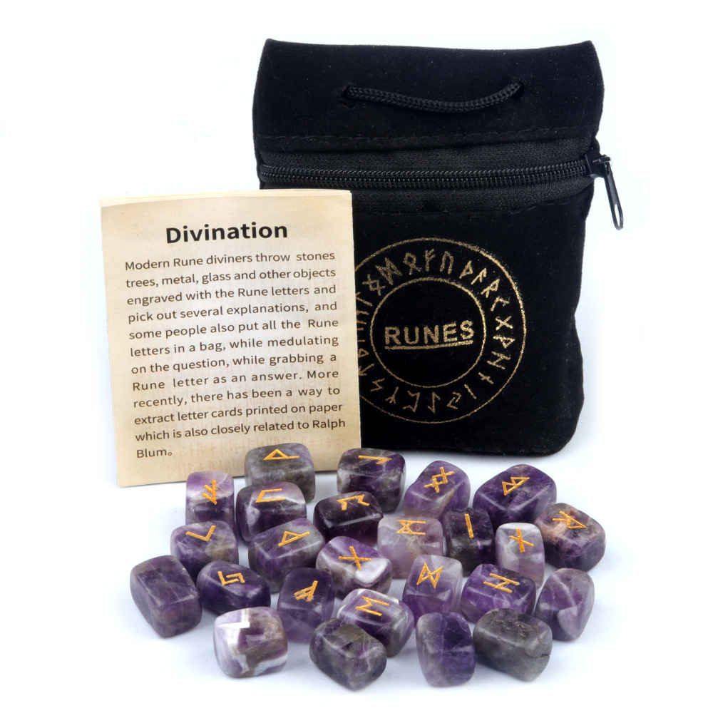 13x18MM Rectangle Runes Set of 25 Engraved Rune Stones with Guide Book Velvet Bag for Beginners,Witchcraft/Divination/Meditation/Spiritual