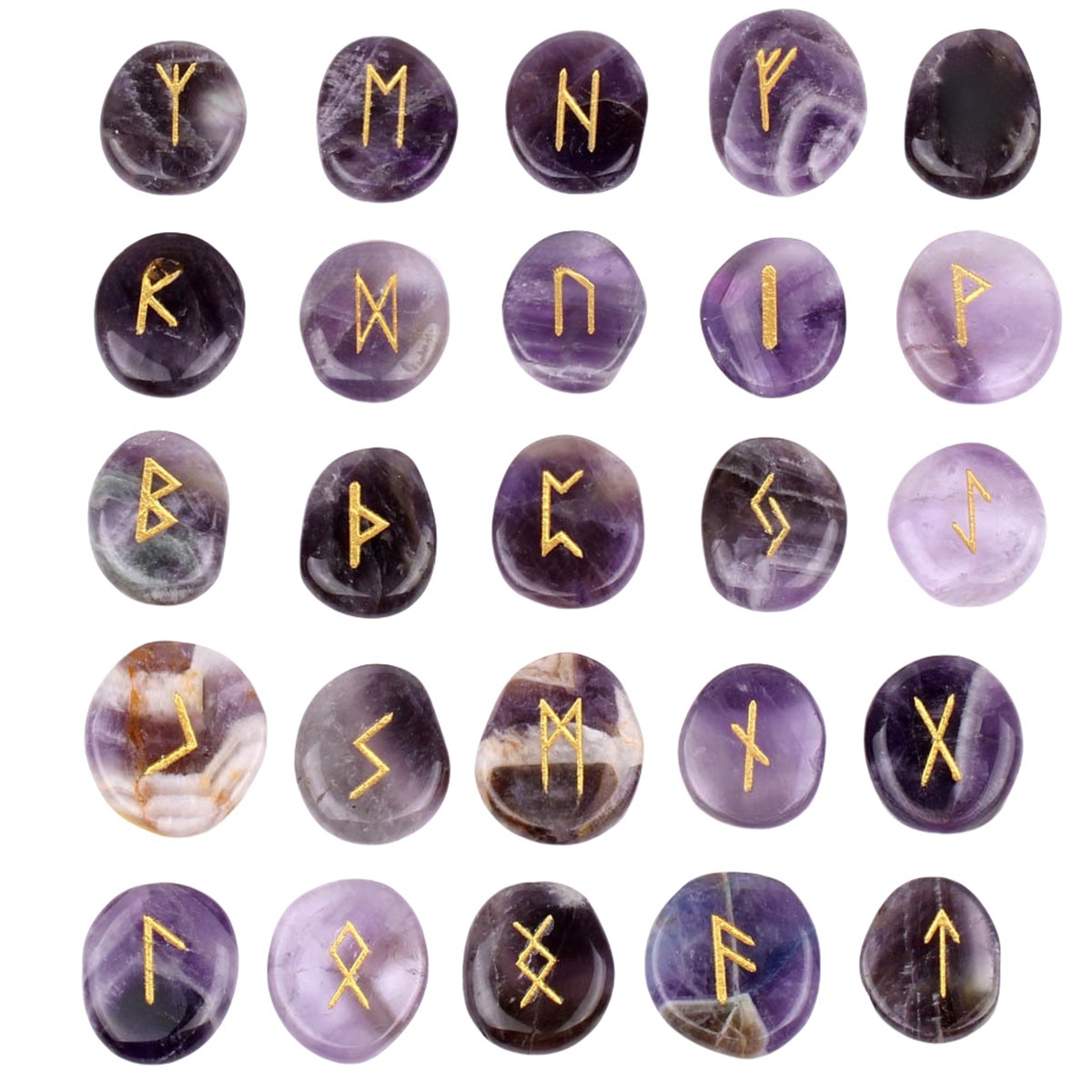 20-25mm Disc Runes Set of 25 Engraved Rune Stones with Guide Book Velvet Bag for Beginners,Witchcraft/Divination/Meditation/Spiritual