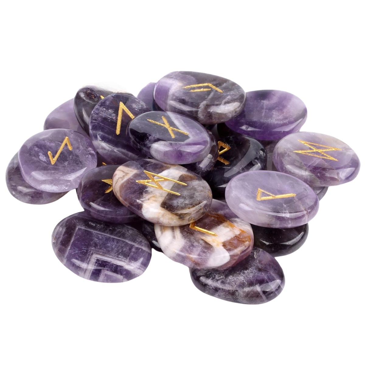 20-25mm Disc Runes Set of 25 Engraved Rune Stones with Guide Book Velvet Bag for Beginners,Witchcraft/Divination/Meditation/Spiritual