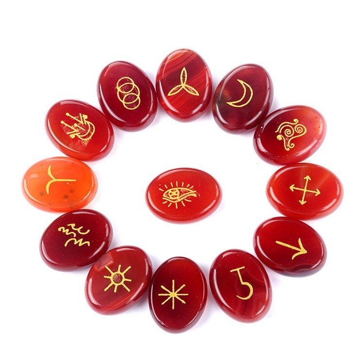 15X20MM Oval Stone Disc Runes Set of 13 Engraved Rune