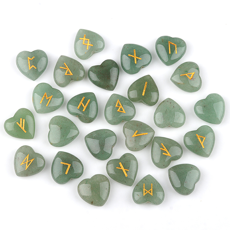 20MM Heart Runes Set of 25 Engraved Rune Stones with Guide Book Velvet Bag for Beginners,Witchcraft/Divination/Meditation/Spiritual