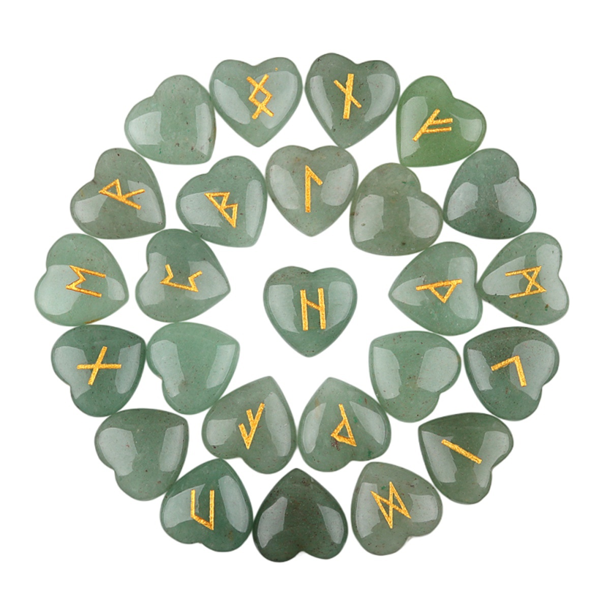 20MM Heart Runes Set of 25 Engraved Rune Stones with Guide Book Velvet Bag for Beginners,Witchcraft/Divination/Meditation/Spiritual