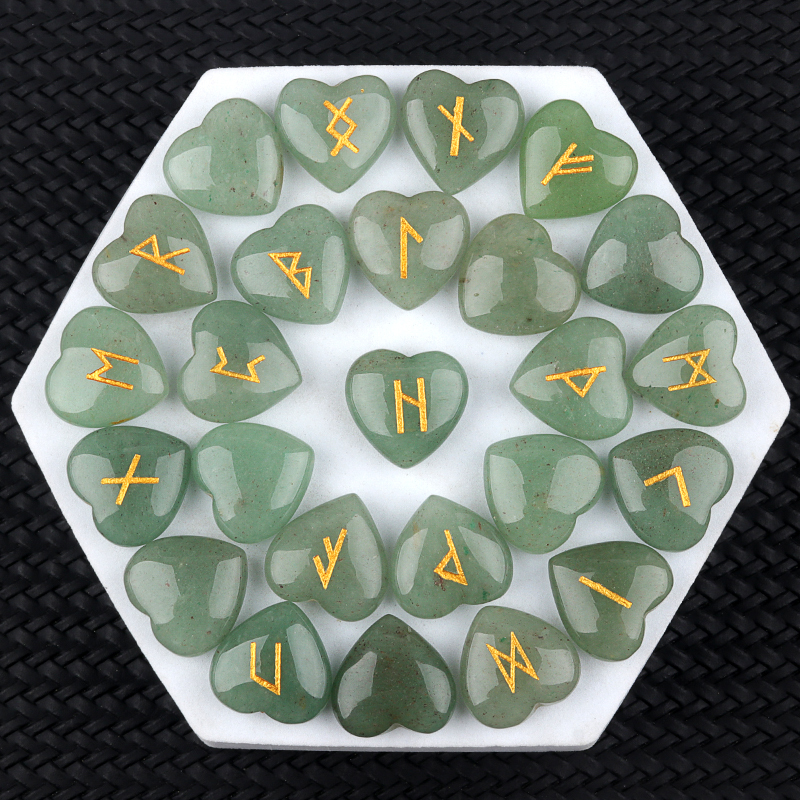 20MM Heart Runes Set of 25 Engraved Rune Stones with Guide Book Velvet Bag for Beginners,Witchcraft/Divination/Meditation/Spiritual