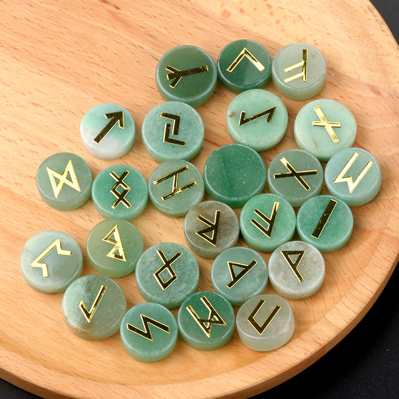 18mm Disc Runes Set of 25 Engraved Rune Stones with Guide Book Velvet Bag for Beginners,Witchcraft/Divination/Meditation/Spiritual