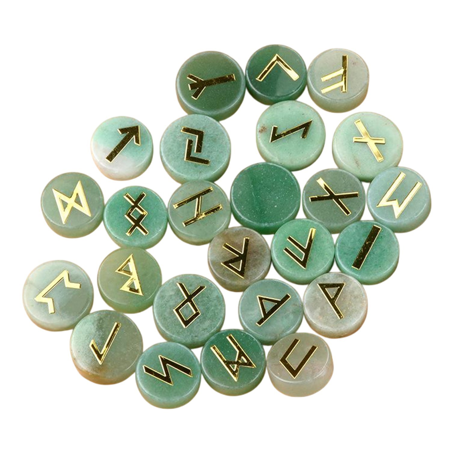 18mm Disc Runes Set of 25 Engraved Rune Stones with Guide Book Velvet Bag for Beginners,Witchcraft/Divination/Meditation/Spiritual
