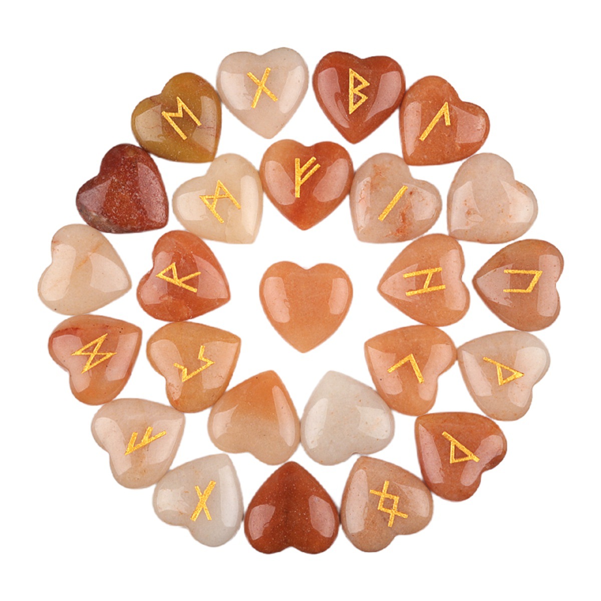 20MM Heart Runes Set of 25 Engraved Rune Stones with Guide Book Velvet Bag for Beginners,Witchcraft/Divination/Meditation/Spiritual