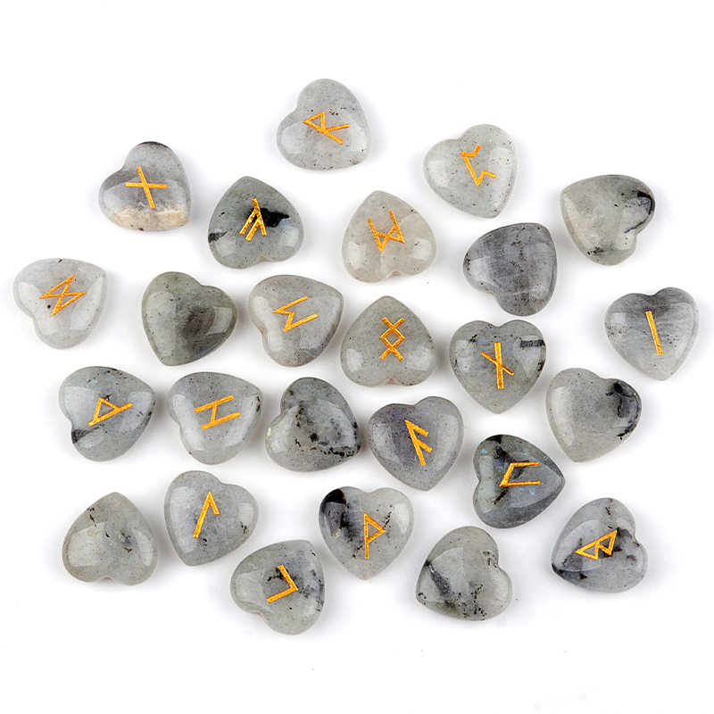 20MM Heart Runes Set of 25 Engraved Rune Stones with Guide Book Velvet Bag for Beginners,Witchcraft/Divination/Meditation/Spiritual