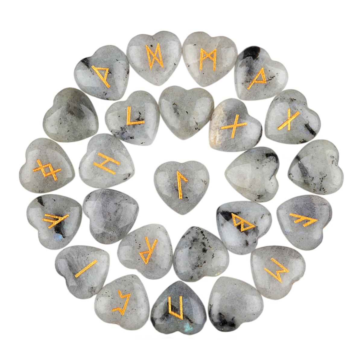 20MM Heart Runes Set of 25 Engraved Rune Stones with Guide Book Velvet Bag for Beginners,Witchcraft/Divination/Meditation/Spiritual