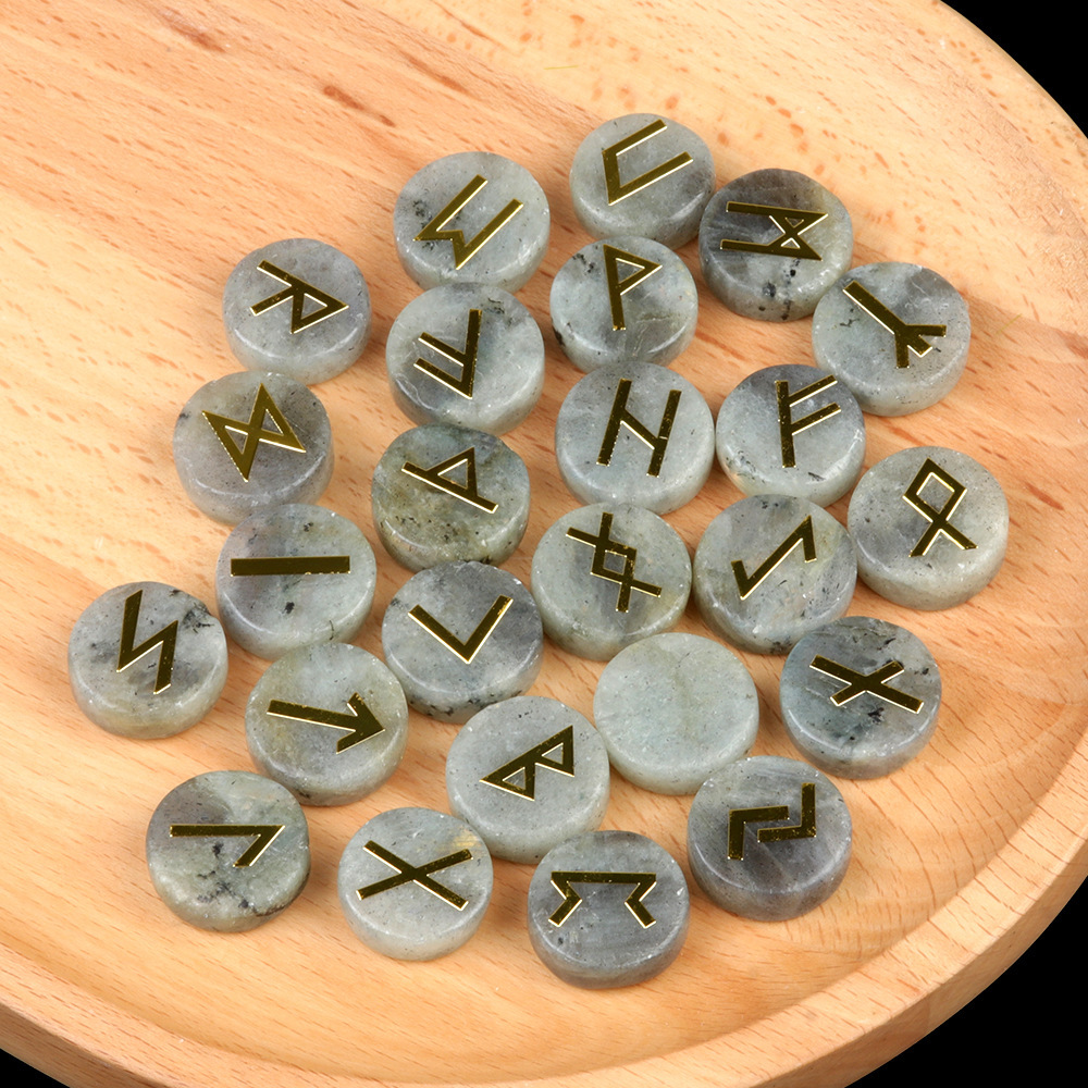 18mm Disc Runes Set of 25 Engraved Rune Stones with Guide Book Velvet Bag for Beginners,Witchcraft/Divination/Meditation/Spiritual