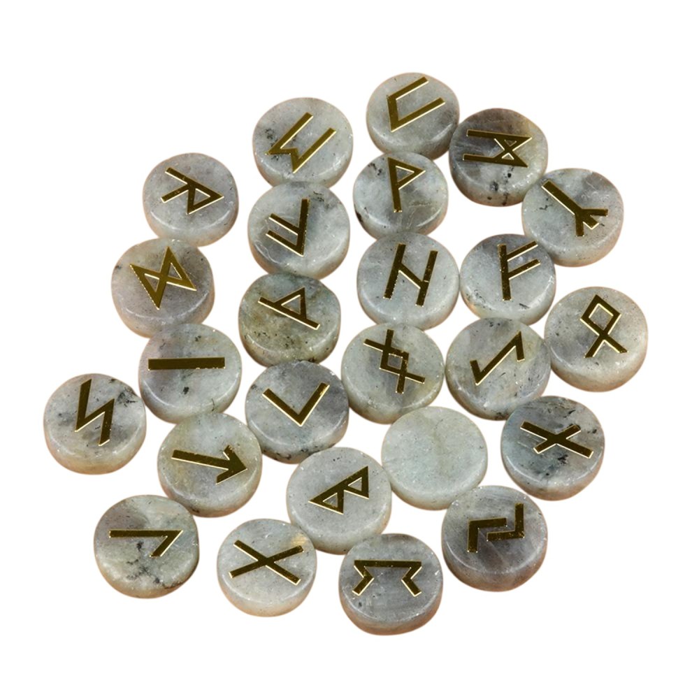 18mm Disc Runes Set of 25 Engraved Rune Stones with Guide Book Velvet Bag for Beginners,Witchcraft/Divination/Meditation/Spiritual