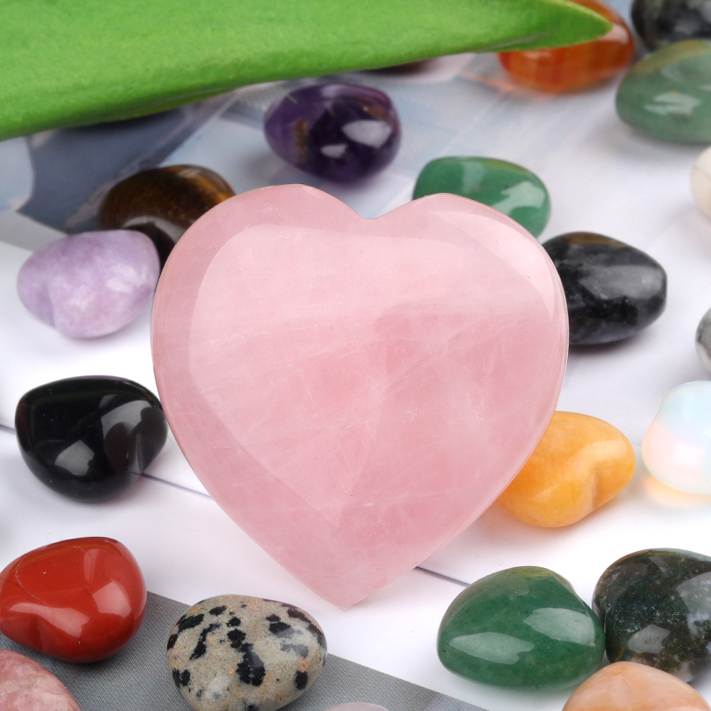 Rose Quartz Heart Ornament 40X40X15MM handmade craved Love Stone