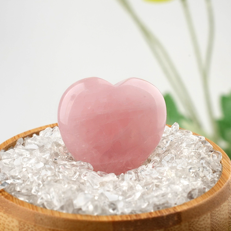 Rose Quartz Heart Ornament 40X40X15MM handmade craved Love Stone