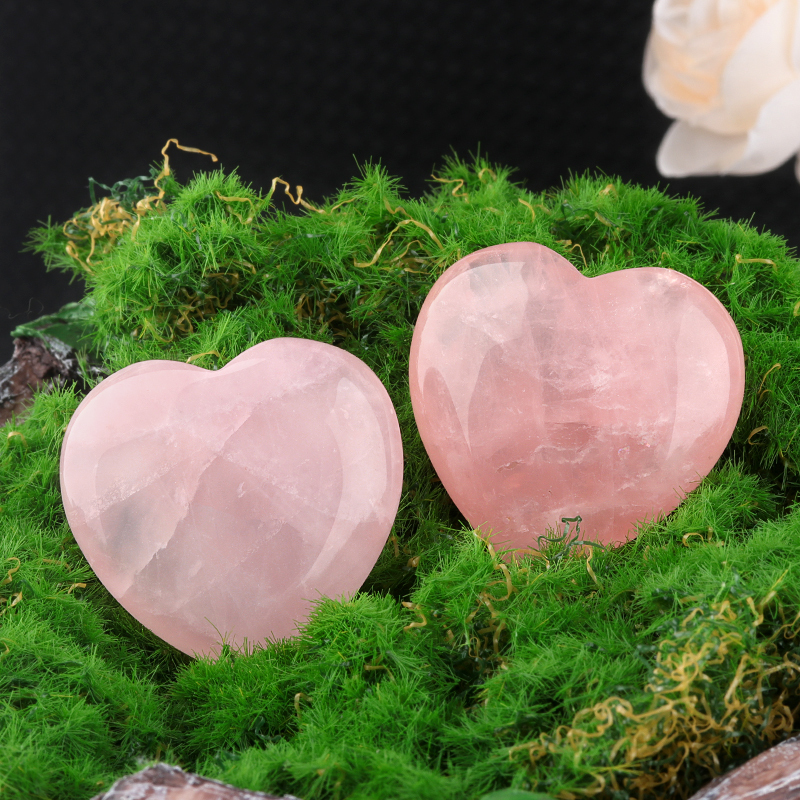 Rose Quartz Heart Ornament 40X40X15MM handmade craved Love Stone