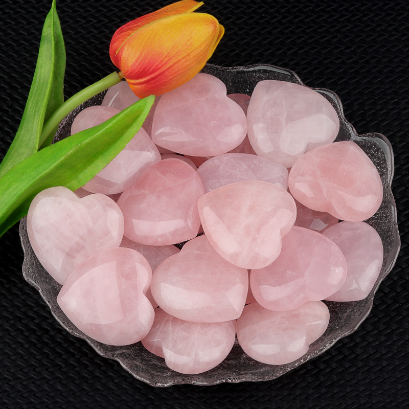 Rose Quartz Heart Ornament 40X40X15MM handmade craved Love Stone