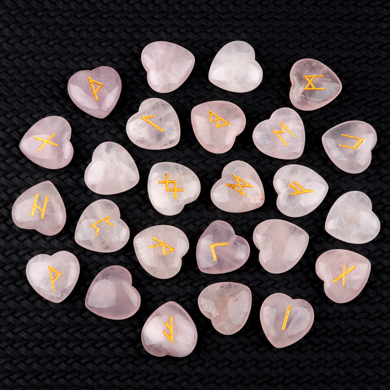20MM Heart Runes Set of 25 Engraved Rune Stones with Guide Book Velvet Bag for Beginners,Witchcraft/Divination/Meditation/Spiritual