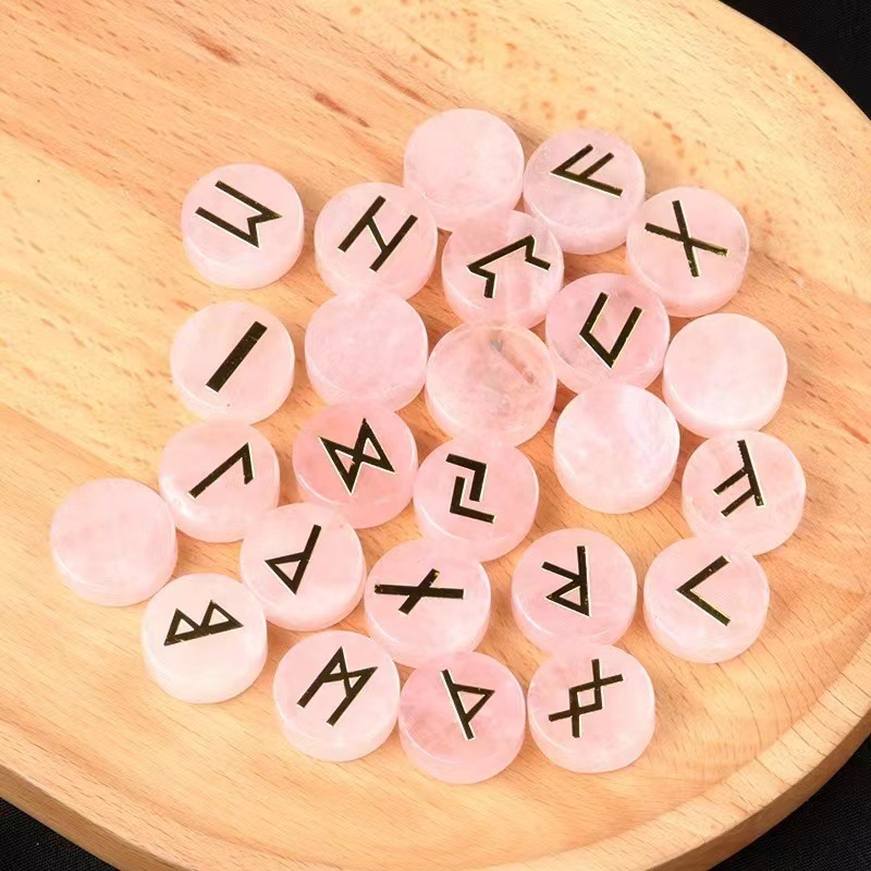 18mm Disc Runes Set of 25 Engraved Rune Stones with Guide Book Velvet Bag for Beginners,Witchcraft/Divination/Meditation/Spiritual
