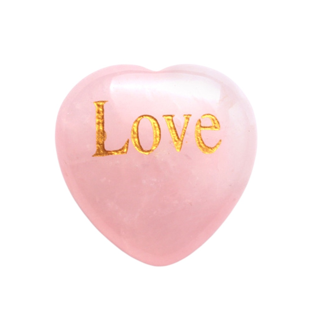 30MM Rose Quartz Heart Ornament Engraved Words kinship-Father,Grandfather,Mother,Grandmother,Uncle, Aunt,Mother,Father