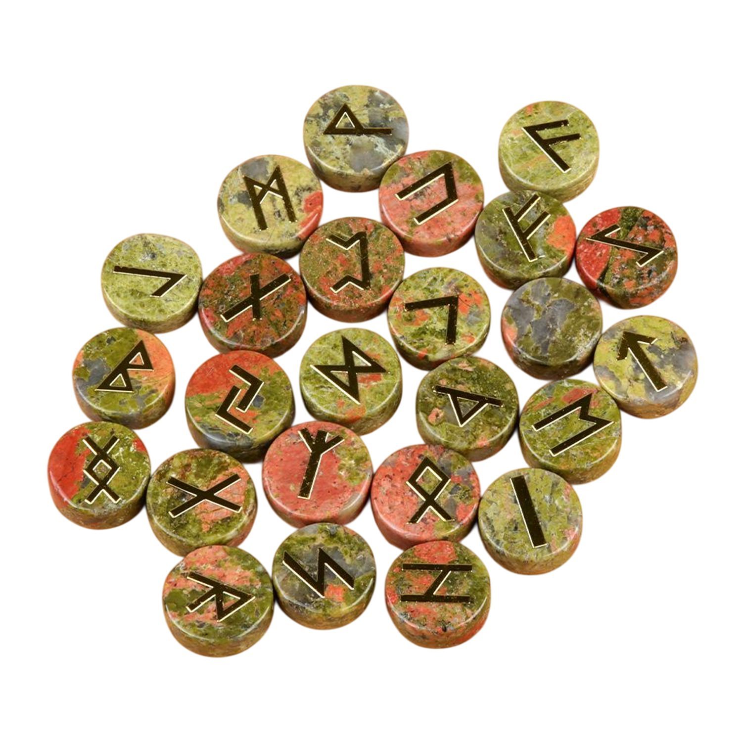 18mm Disc Runes Set of 25 Engraved Rune Stones with Guide Book Velvet Bag for Beginners,Witchcraft/Divination/Meditation/Spiritual