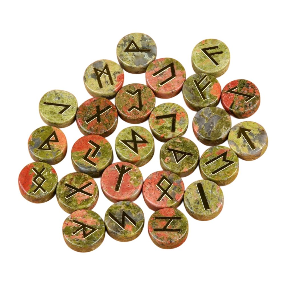 18mm Disc Runes Set of 25 Engraved Rune Stones with Guide Book Velvet Bag for Beginners,Witchcraft/Divination/Meditation/Spiritual