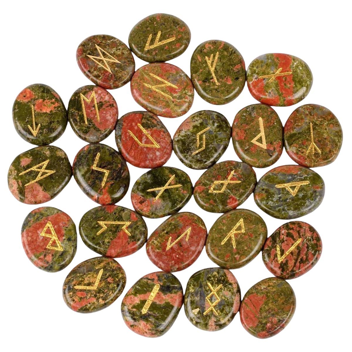20-25mm Disc Runes Set of 25 Engraved Rune Stones with Guide Book Velvet Bag for Beginners,Witchcraft/Divination/Meditation/Spiritual